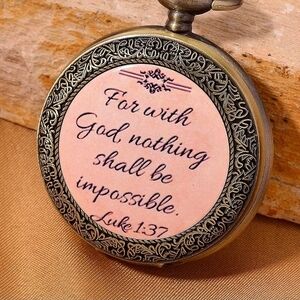 Strada Japanese Movement Nude Pink Bottom Text Pattern Pocket Watch with Chain